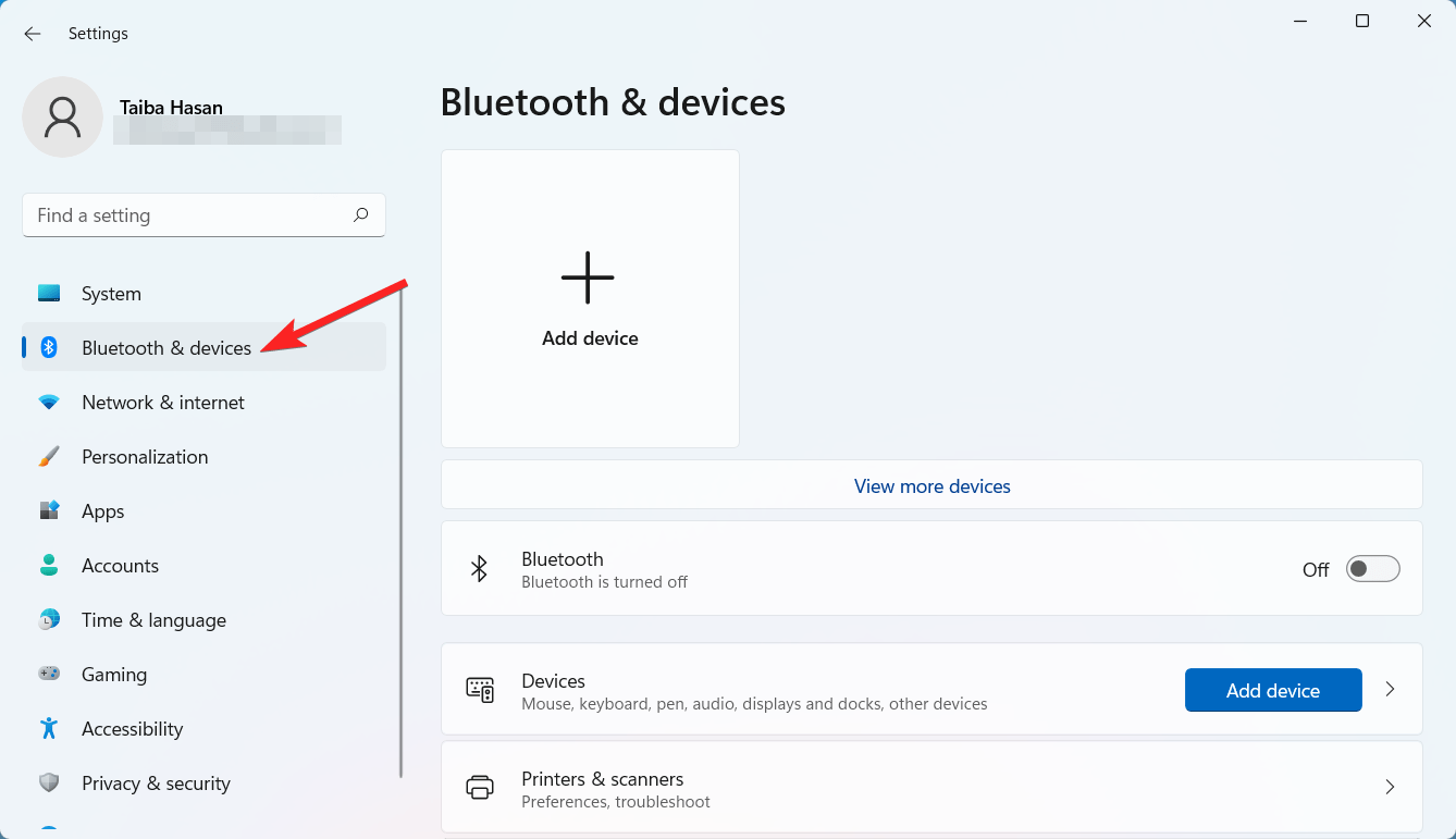 Sélectionnez Bluetooth et appareils