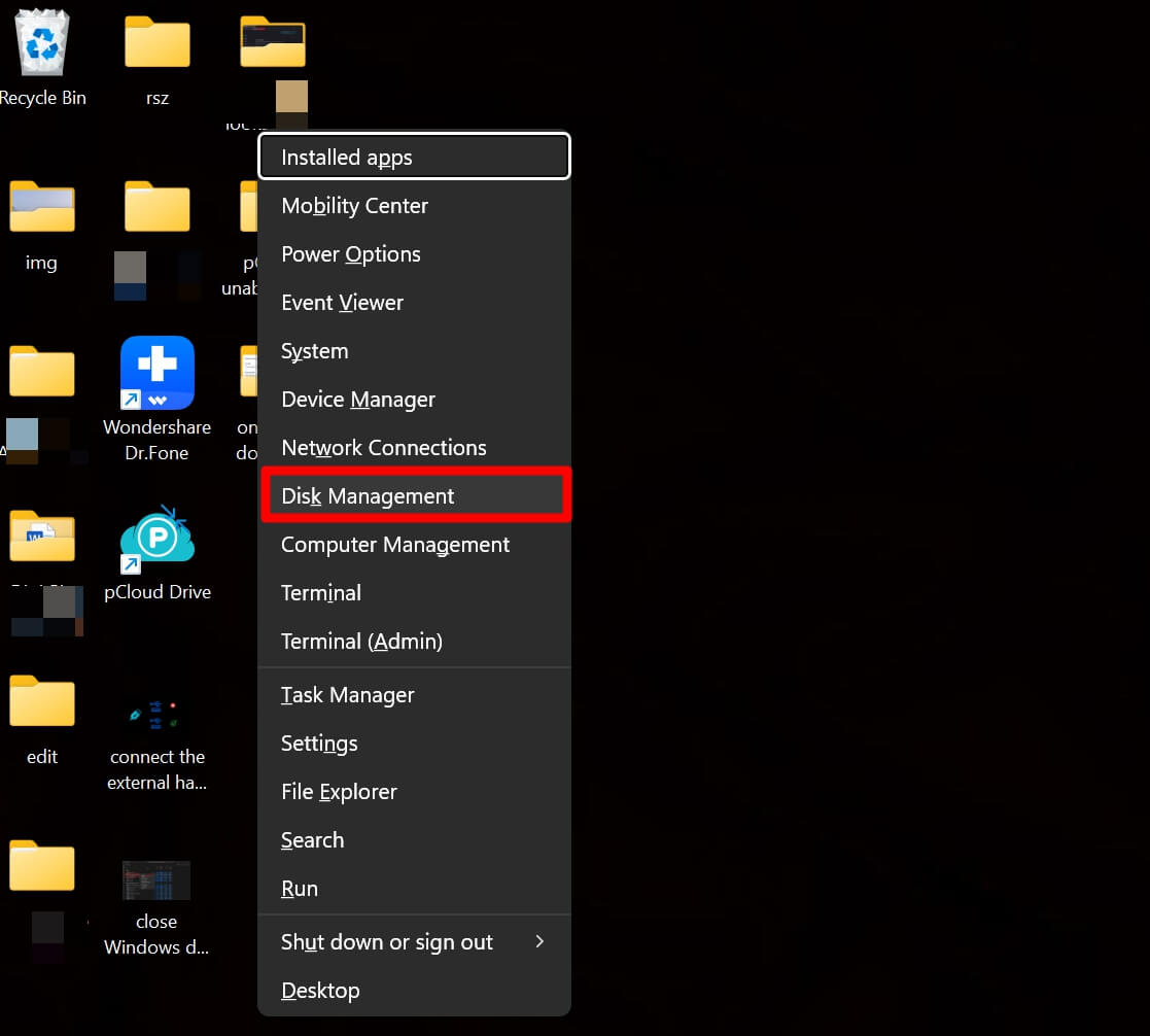 ouvrez la gestion des disques Windows