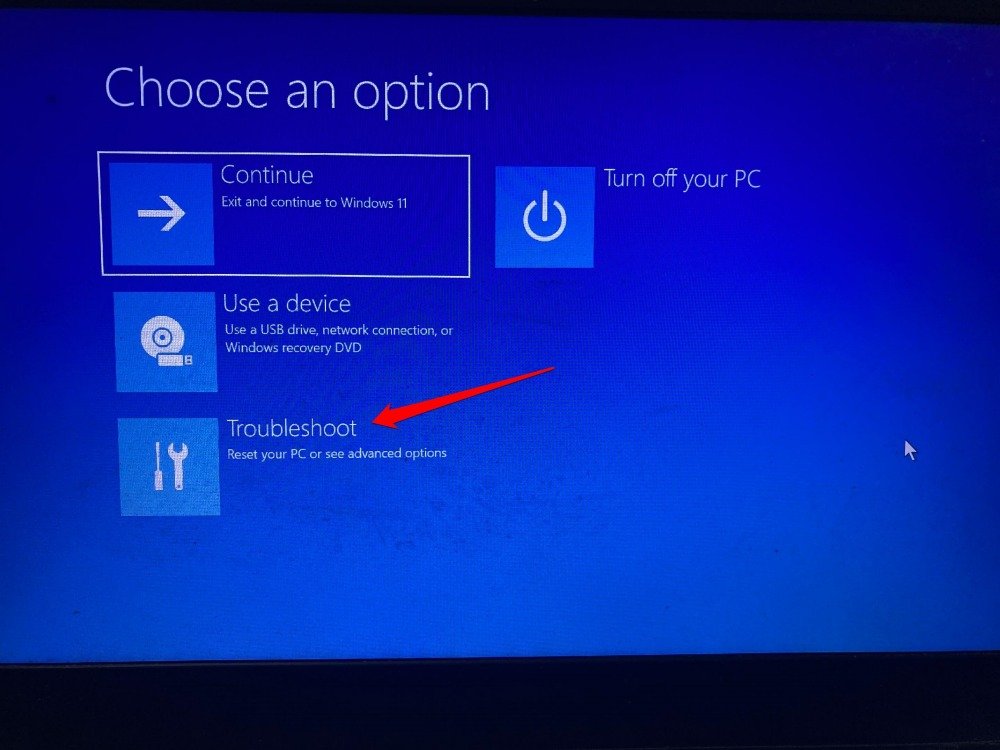 troubleshoot option in Windows advanced startup