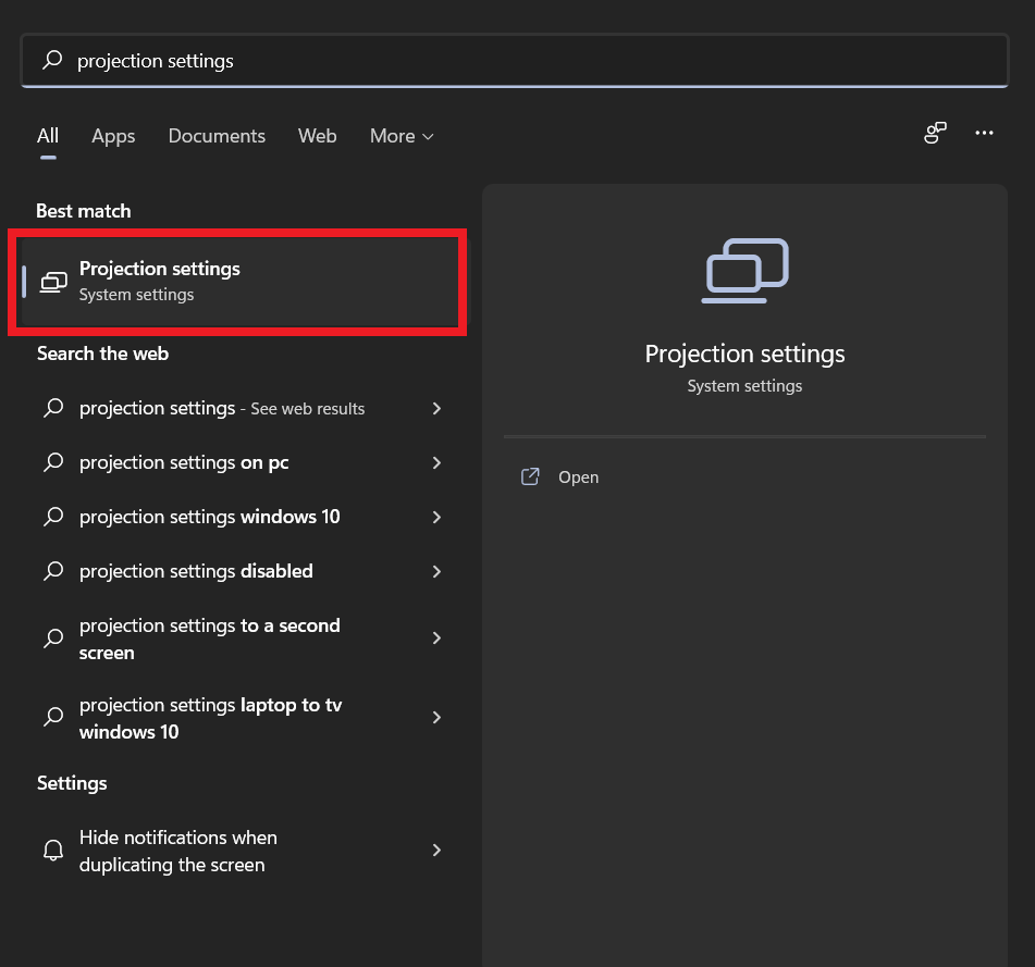 Impostazioni di Proiezione