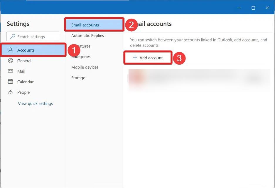 Appuyez sur le bouton Ajouter un compte dans Microsoft Outlook