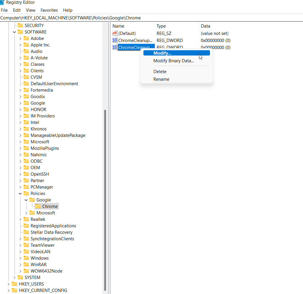 Eliminar usando políticas de Chrome