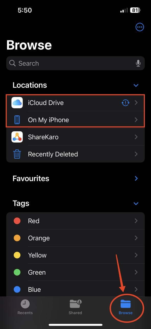 нажмите на iCloud Drive или На моем iPhone