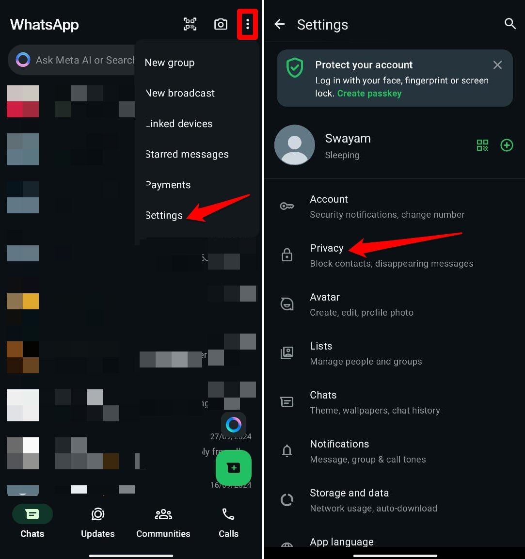 Impostazioni sulla privacy di WhatsApp android