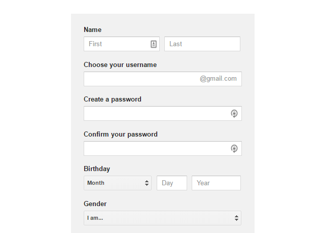 Formulário de Inscrição da Conta Google