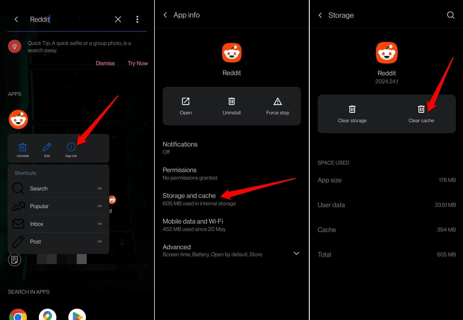 effacer le cache de l'application Reddit