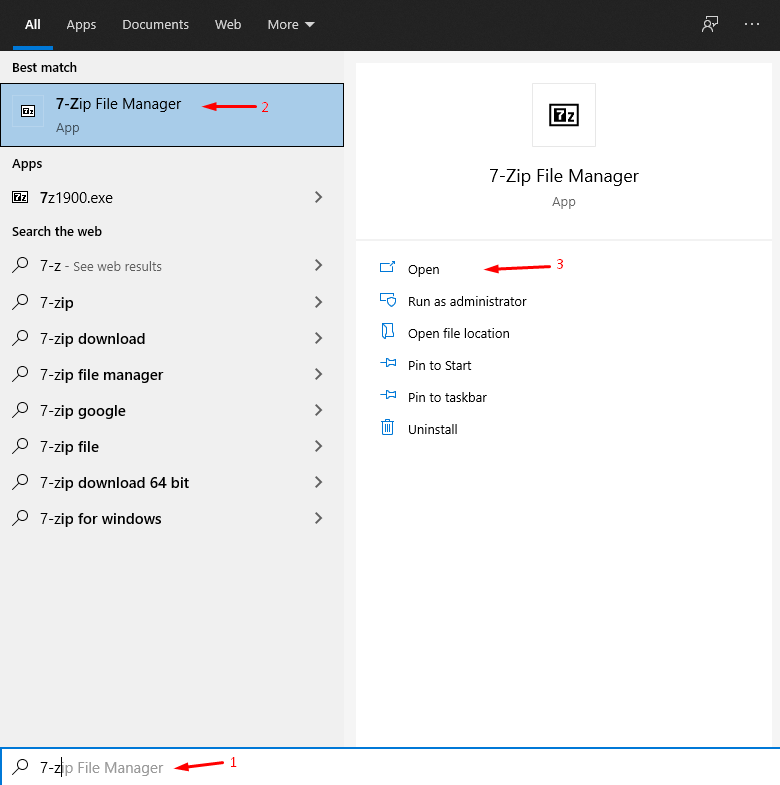 Premi Windows Key + S e apri 7-Zip