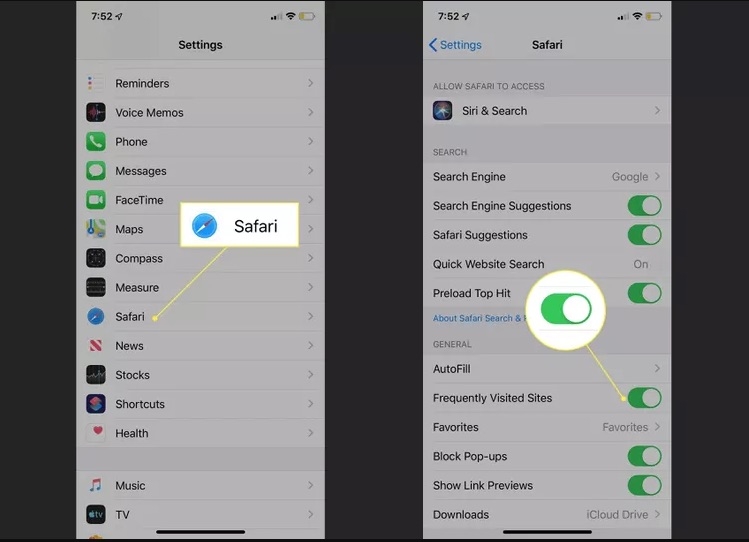 Disattiva i siti visitati di frequente - Rimuovi i siti visitati di frequente su iPhone
