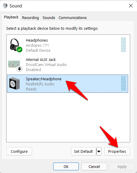 propiedades de salida de audio
