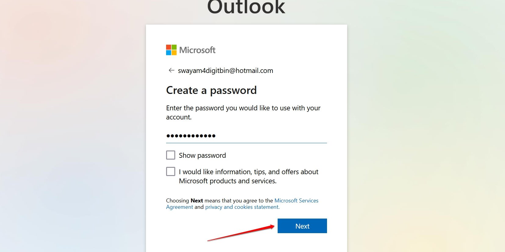 conferma la password hotmail