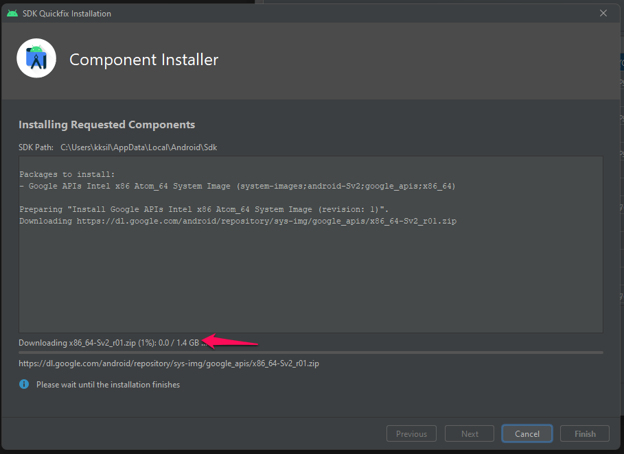 (7) Deixe o Android Studio baixar pacotes do 12L