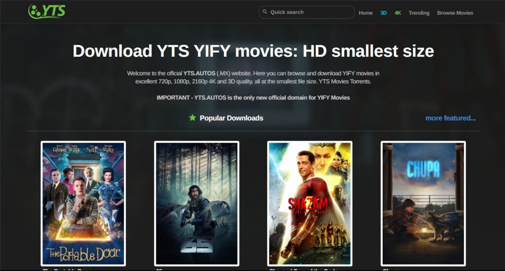 YTS - Mejores alternativas de sitios proxy de 1337x