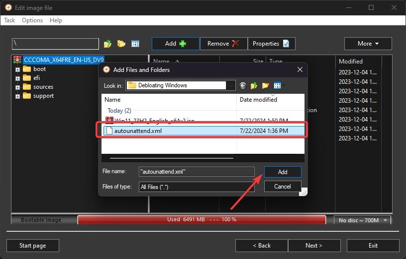 Modifica il file ISO