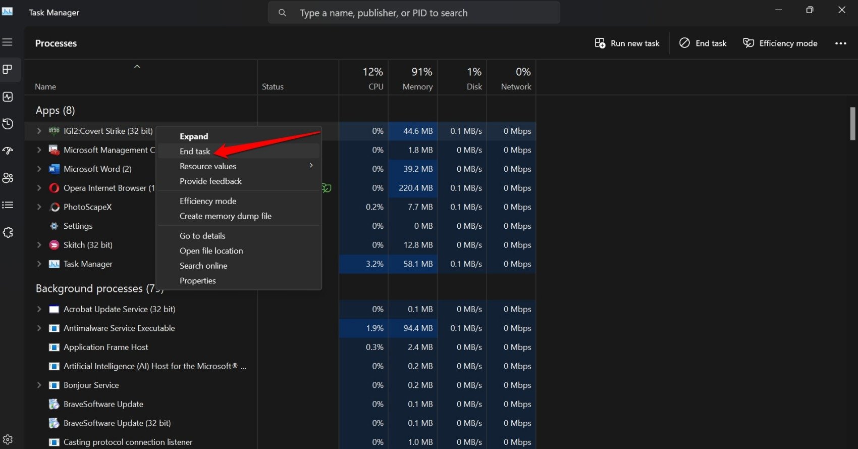 Spiel über den Task-Manager schließen, das das Bildschirmvergrößerungsproblem verursacht