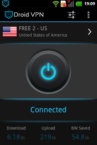 Pantalla de inicio de DroidVPN