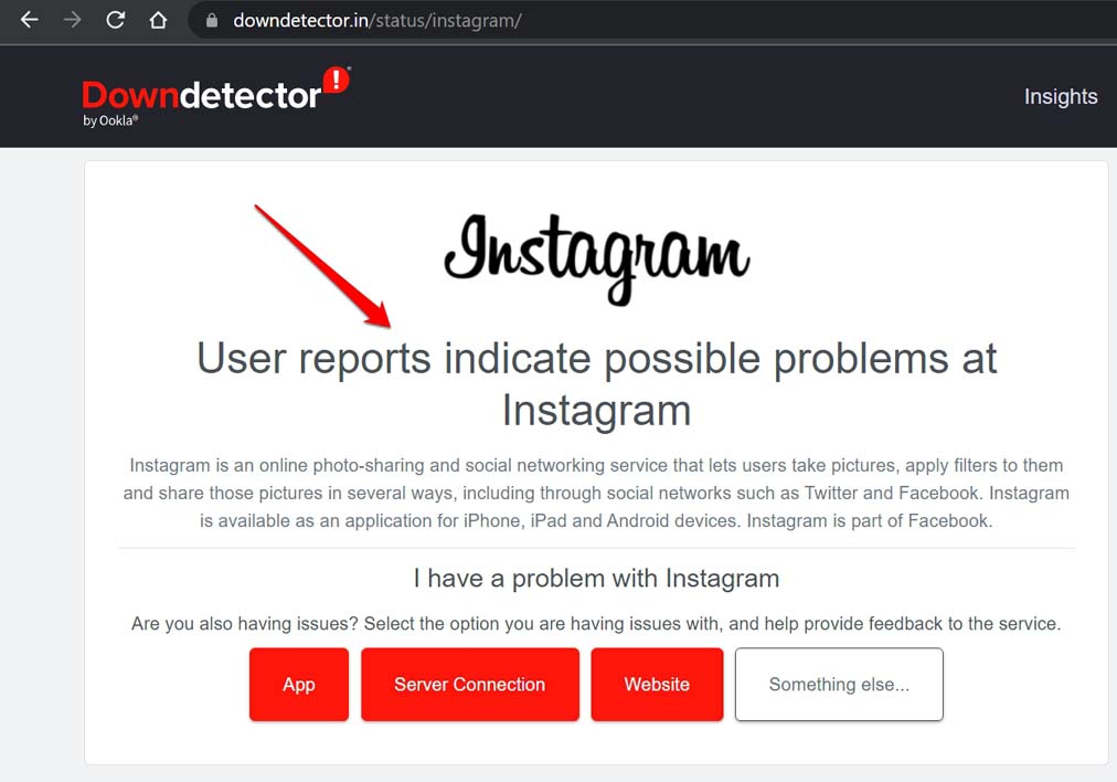 stato di downdetector di Instagram