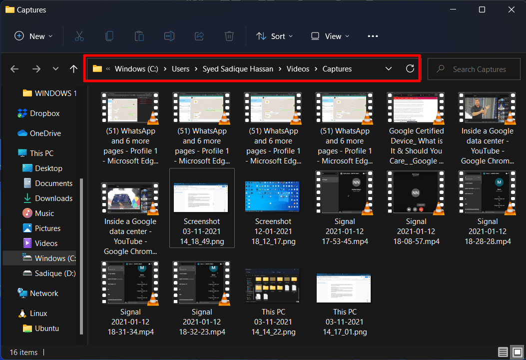 Speicherort der gespeicherten Screenshots in Windows 11, die über die Xbox Game Bar aufgenommen wurden