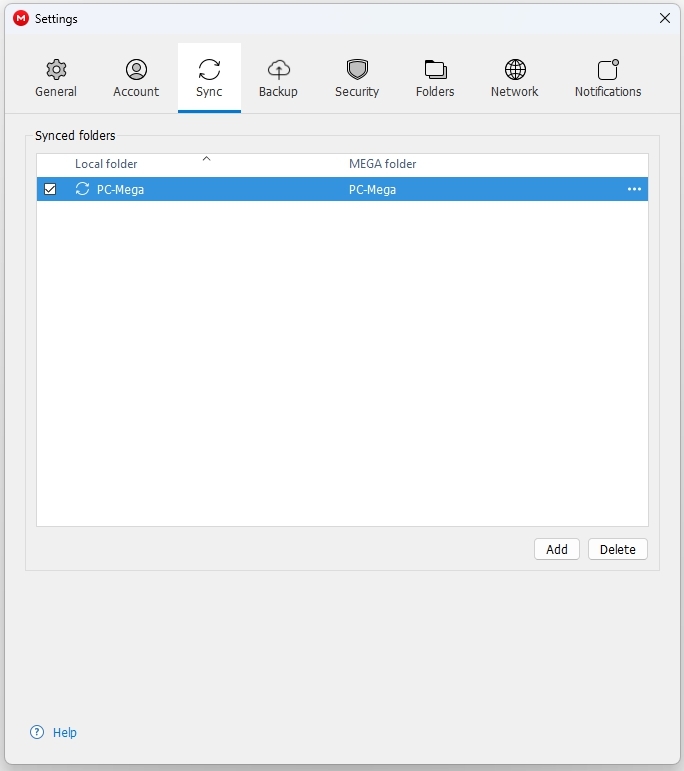 Configuraciones de sincronización de MEGASync