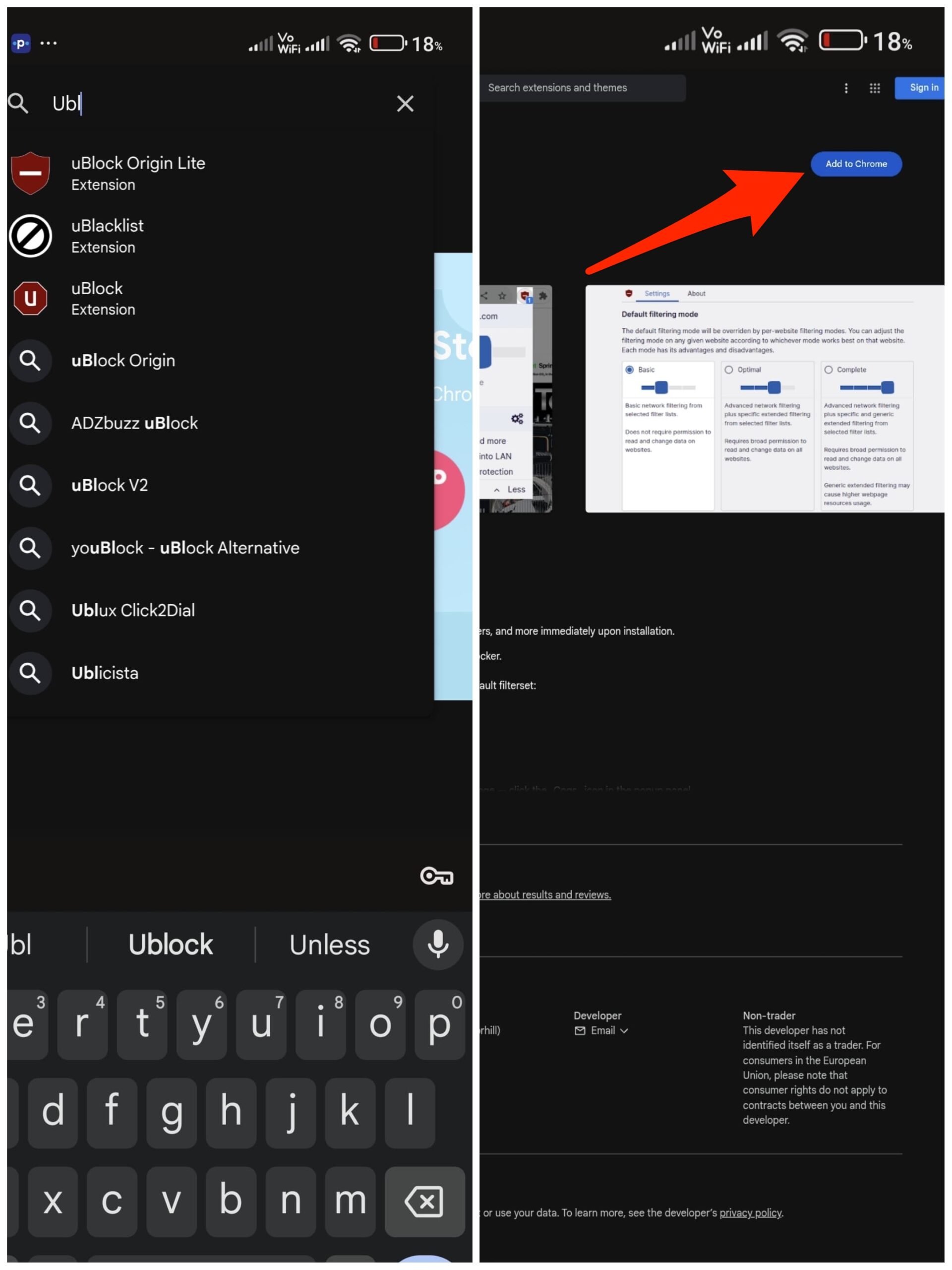 найдите расширение - Добавить в Chrome