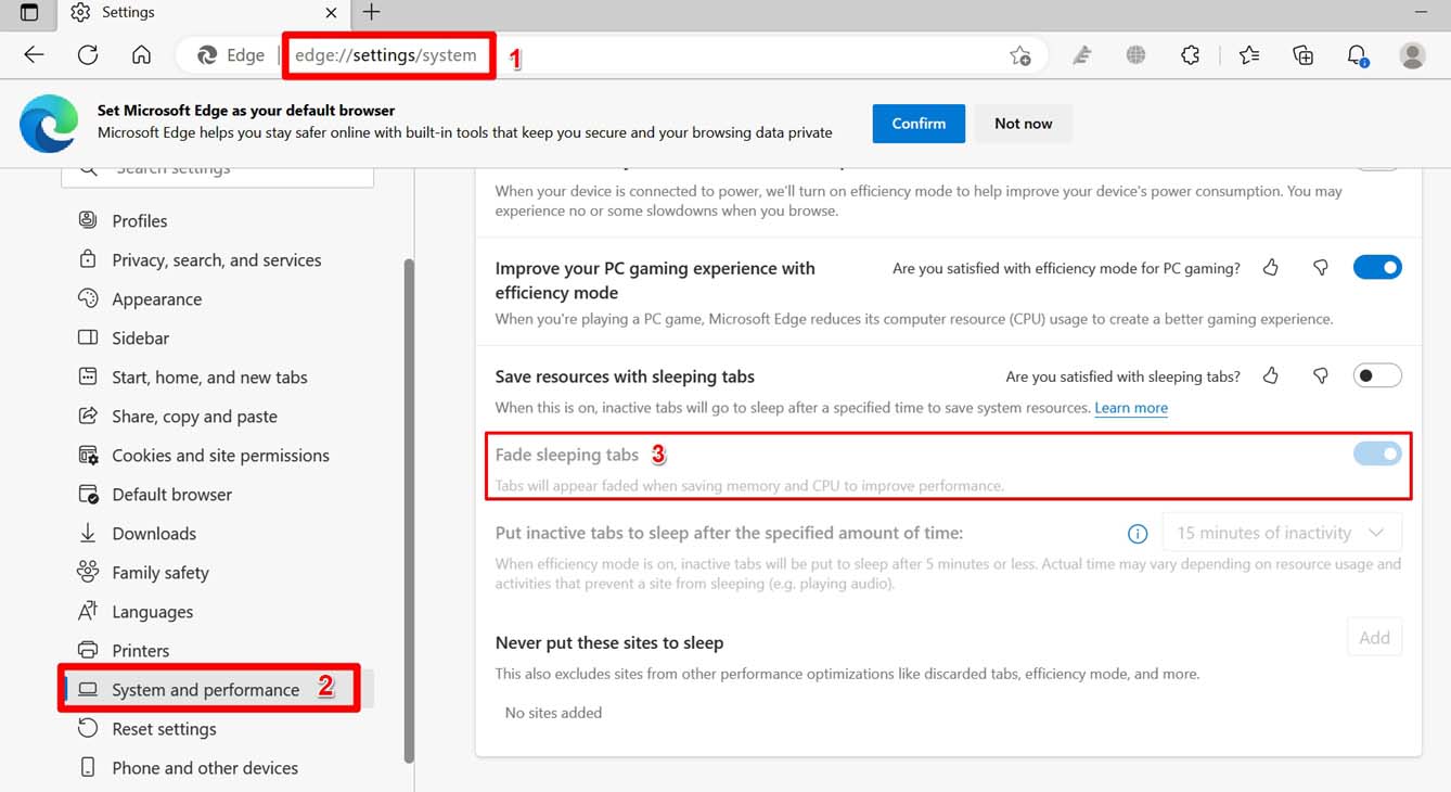 desactivar pestañas en suspensión en el navegador Microsoft Edge
