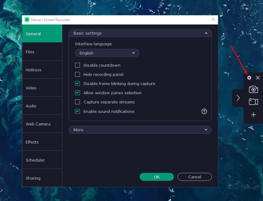 Настройки Movavi Screen Recorder