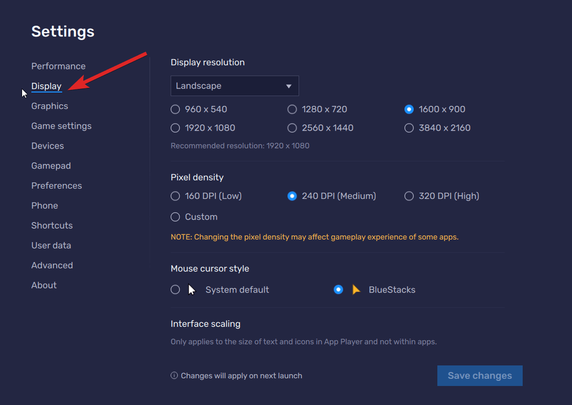 Leistungseinstellungen der BlueStacks-App