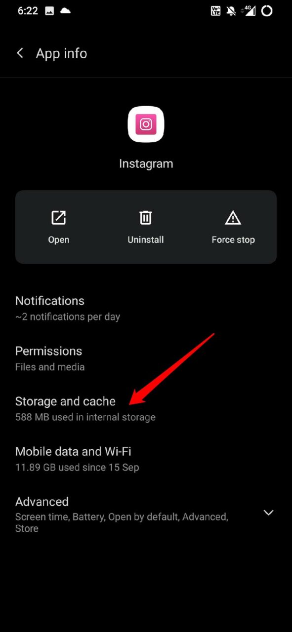 instagram storage and cache