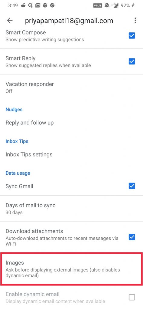 Blockieren externer Bilder in Gmail