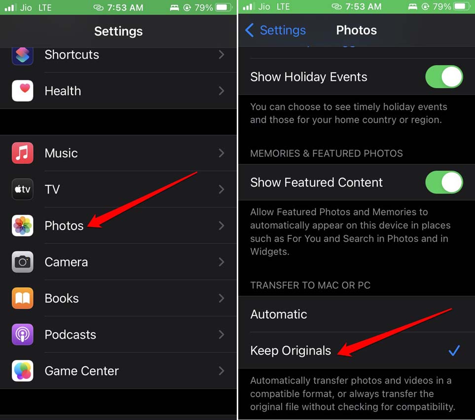 iPhone image format keep originals