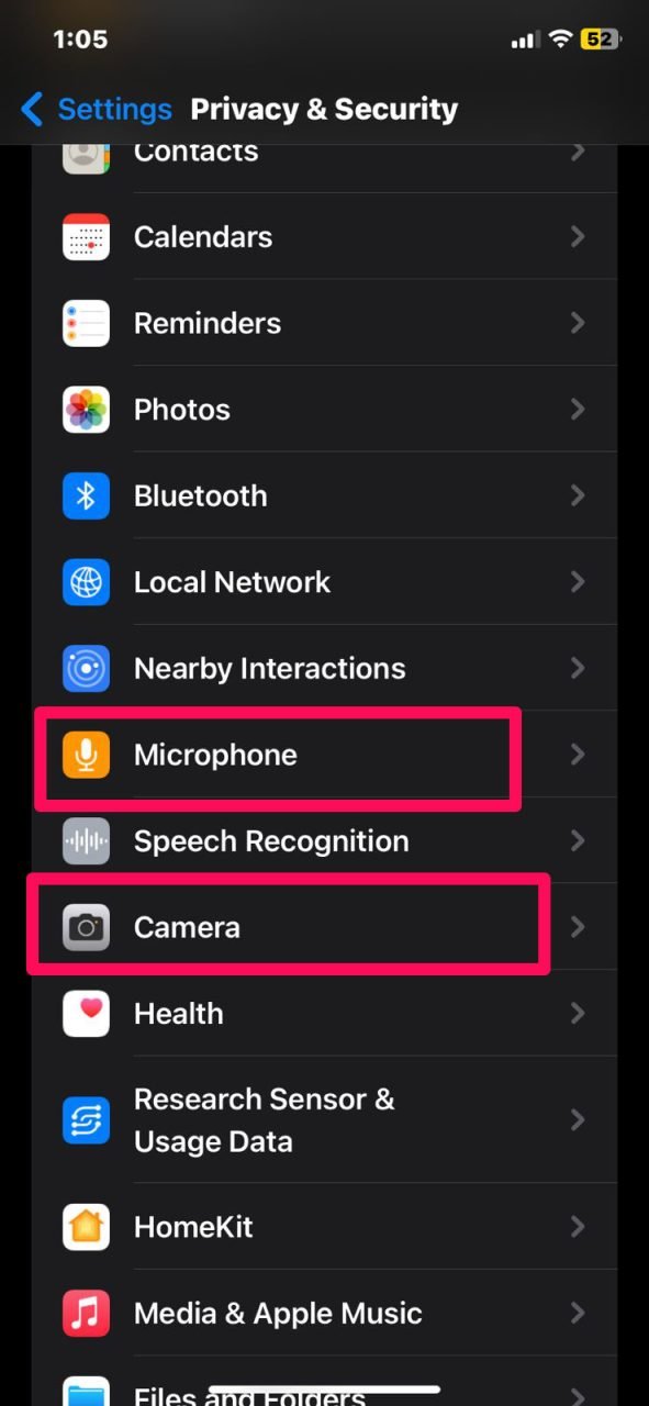 Snapchatの権限を確認