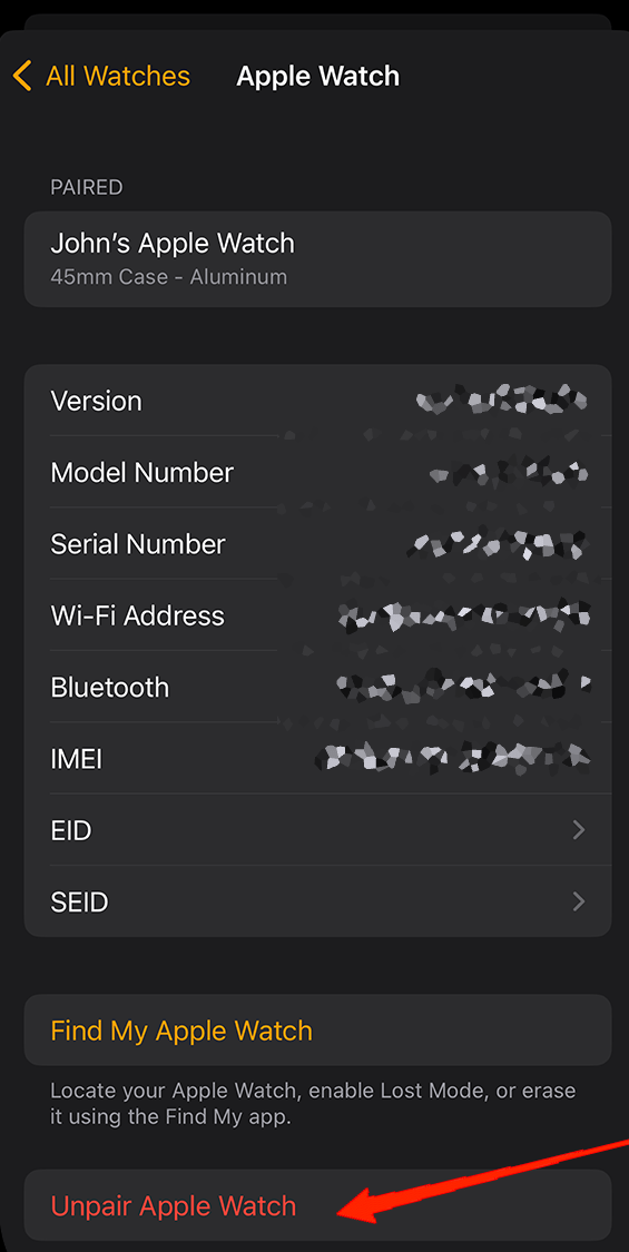 Toca Desvincular mi Apple Watch nuevamente para confirmar e ingresa tu código de AppleID para permiso.