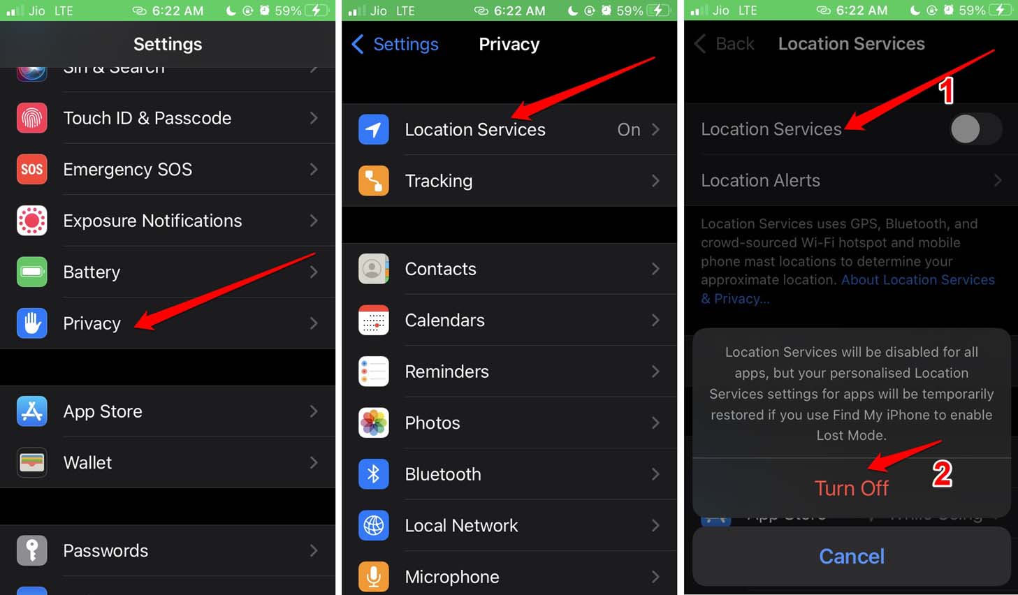 iPhoneで位置情報をオフにする