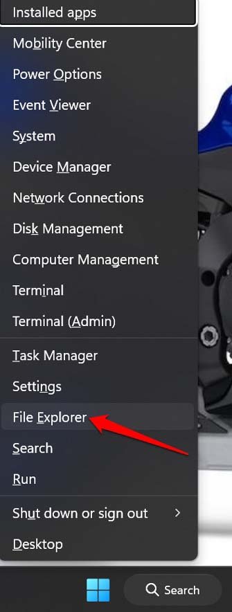 ouvrir l'explorateur de fichiers depuis le menu des utilisateurs avancés