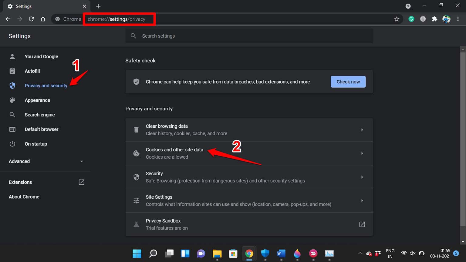 настройки и конфиденциальность chrome
