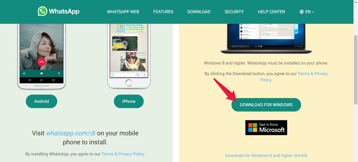 Usando o site oficial do WhatsApp.