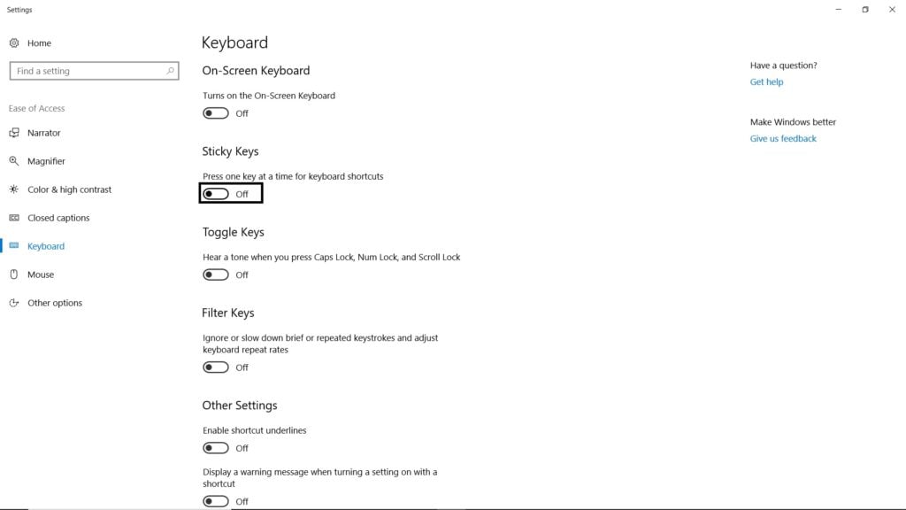 Turn Off Sticky Keys