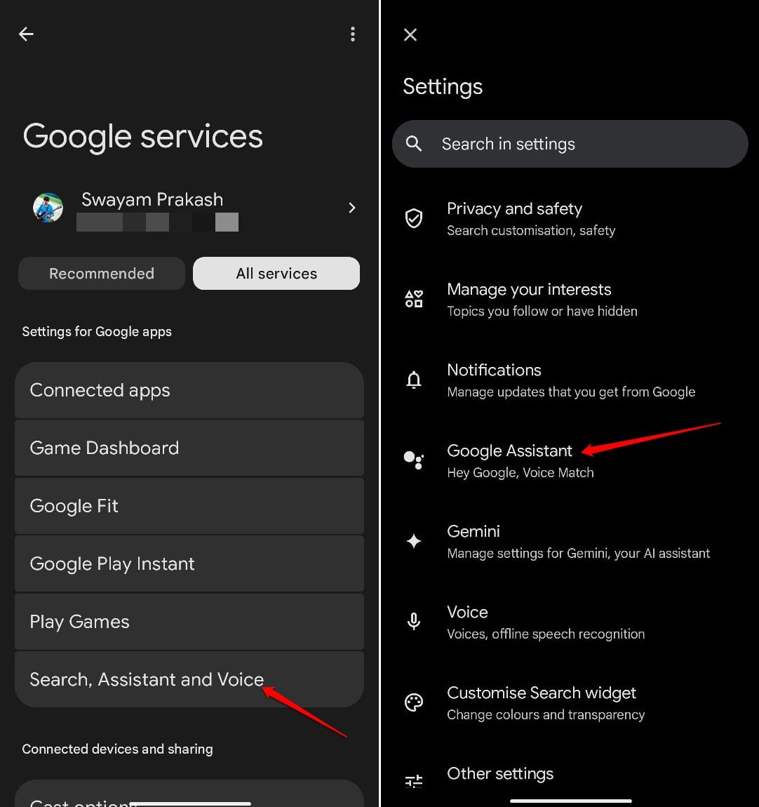 configuración de búsqueda asistente y voz Google