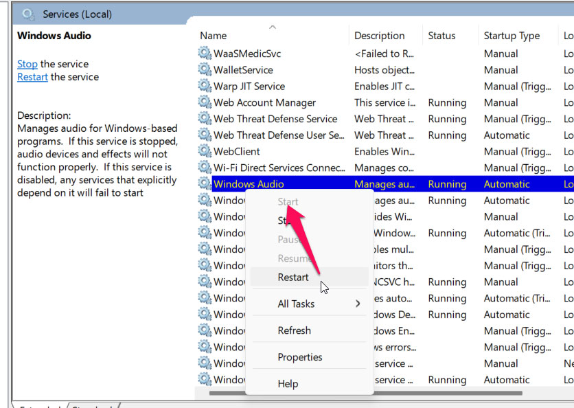 Démarrer le service audio Windows - Services audio ne répondent pas sur Windows