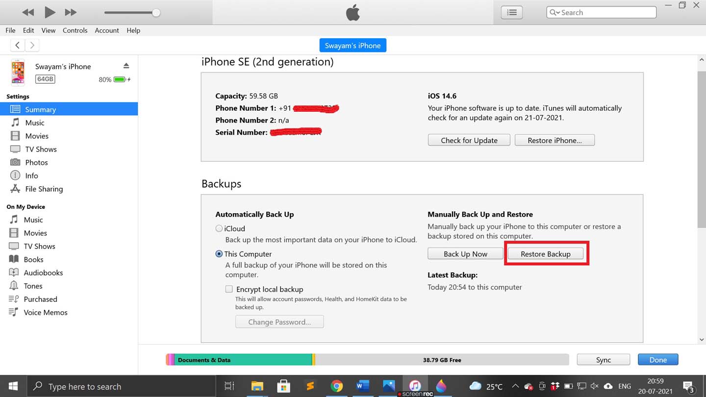 Lokales Backup mit iTunes wiederherstellen
