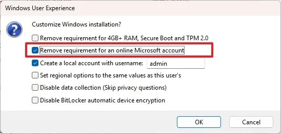 Rufus Windows 11 without Microsoft account
