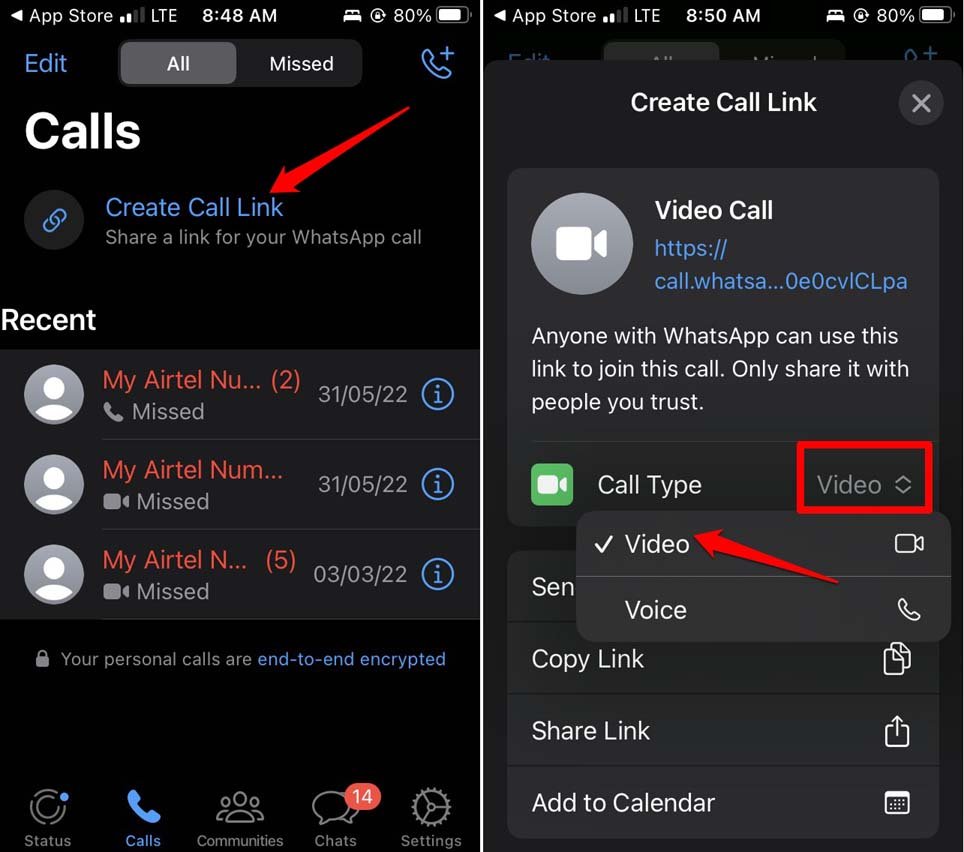 programmare una videochiamata su WhatsApp