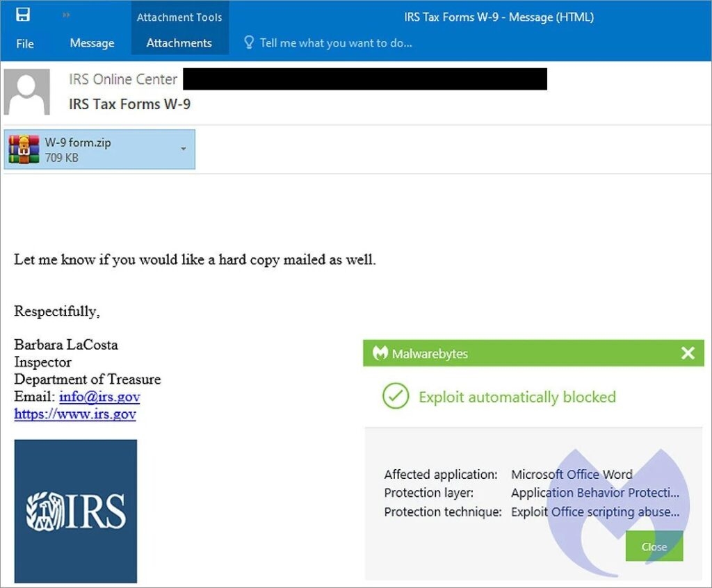 Angreifer senden IRS-Phishing-E-Mails zur Installation von Emotett-Malware 1