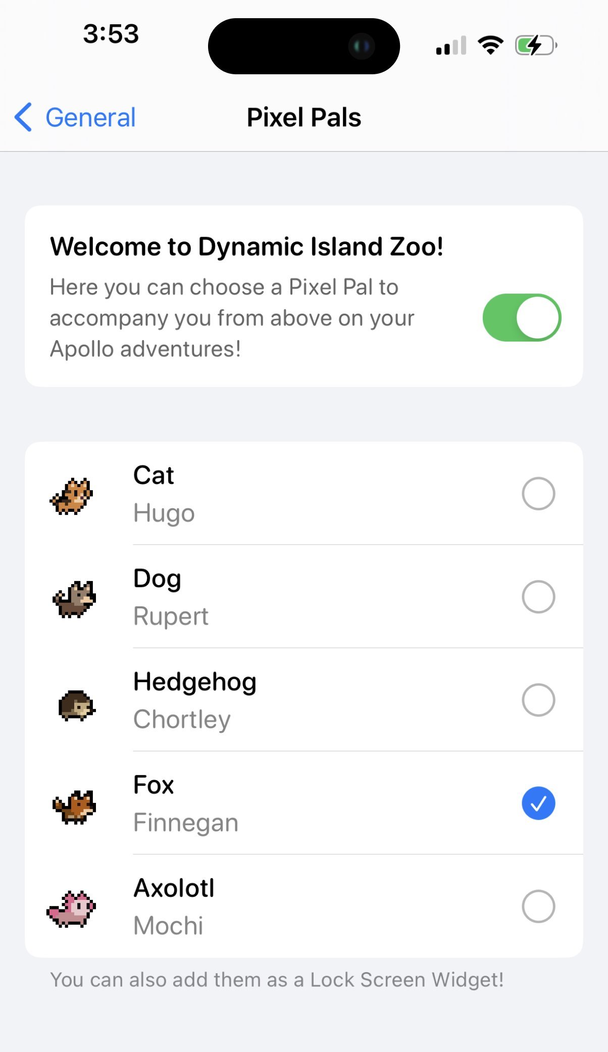 opções do jogo apollo dynamic island