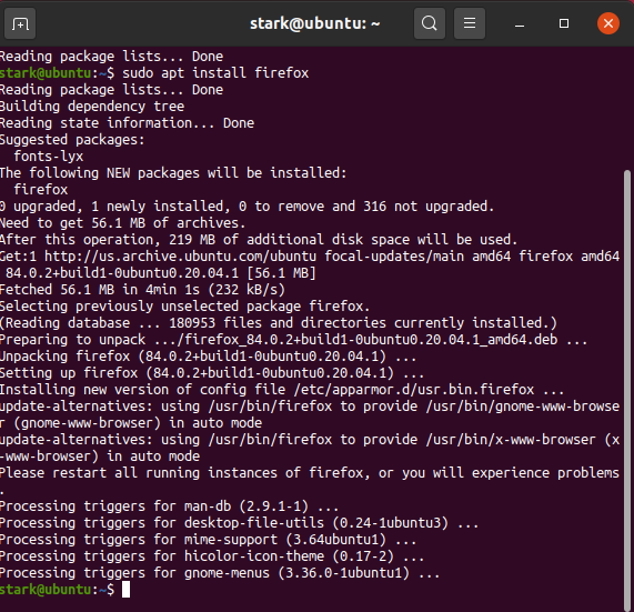 $ sudo apt install firefox