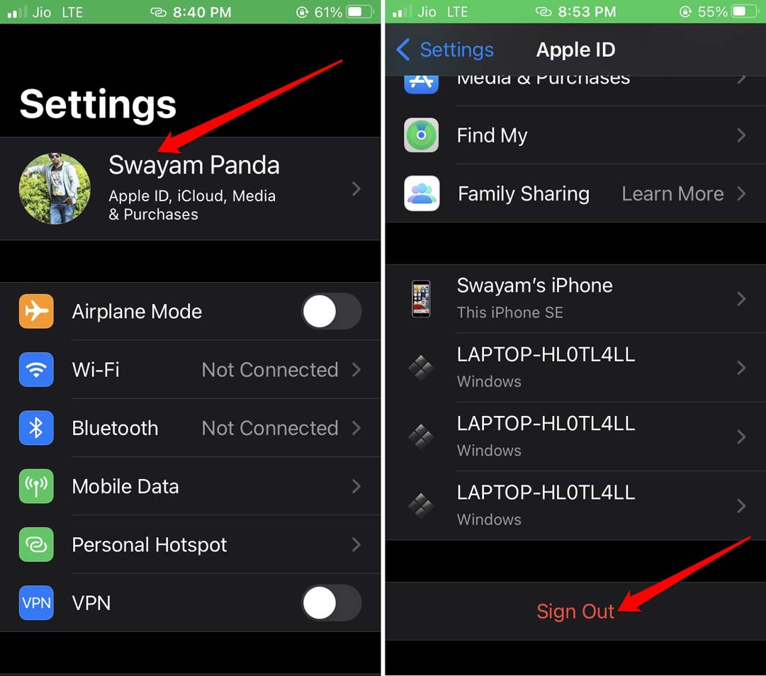 se déconnecter de l'Apple ID