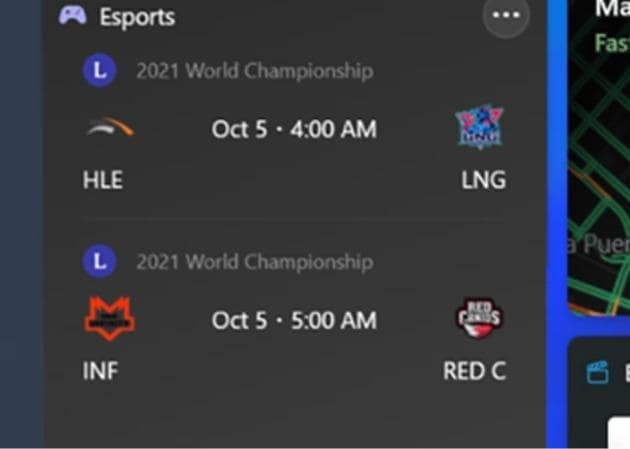 Widgets de Esports - Mejores Widgets para Windows 11