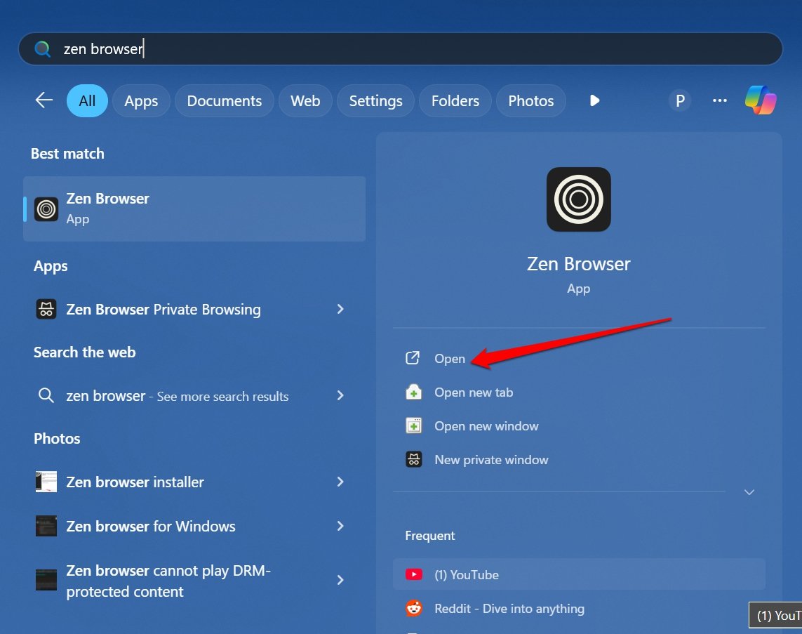 Zen-Browser starten