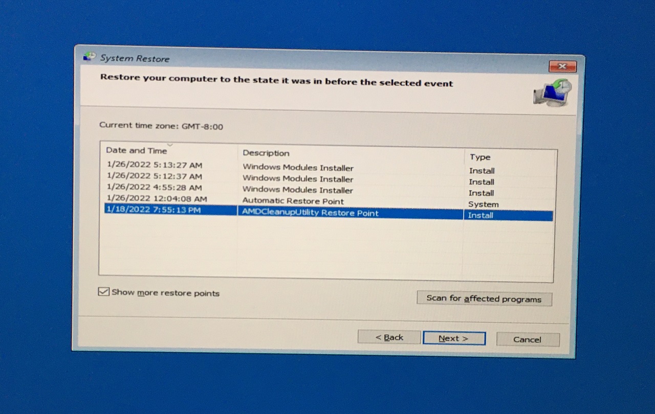 10 - Hacer clic en Restauración del sistema