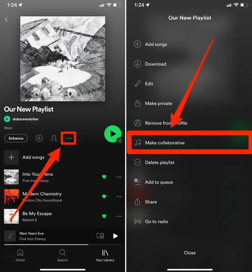 Abrir configuración de lista de reproducción colaborativa - Spotify DJ no aparece