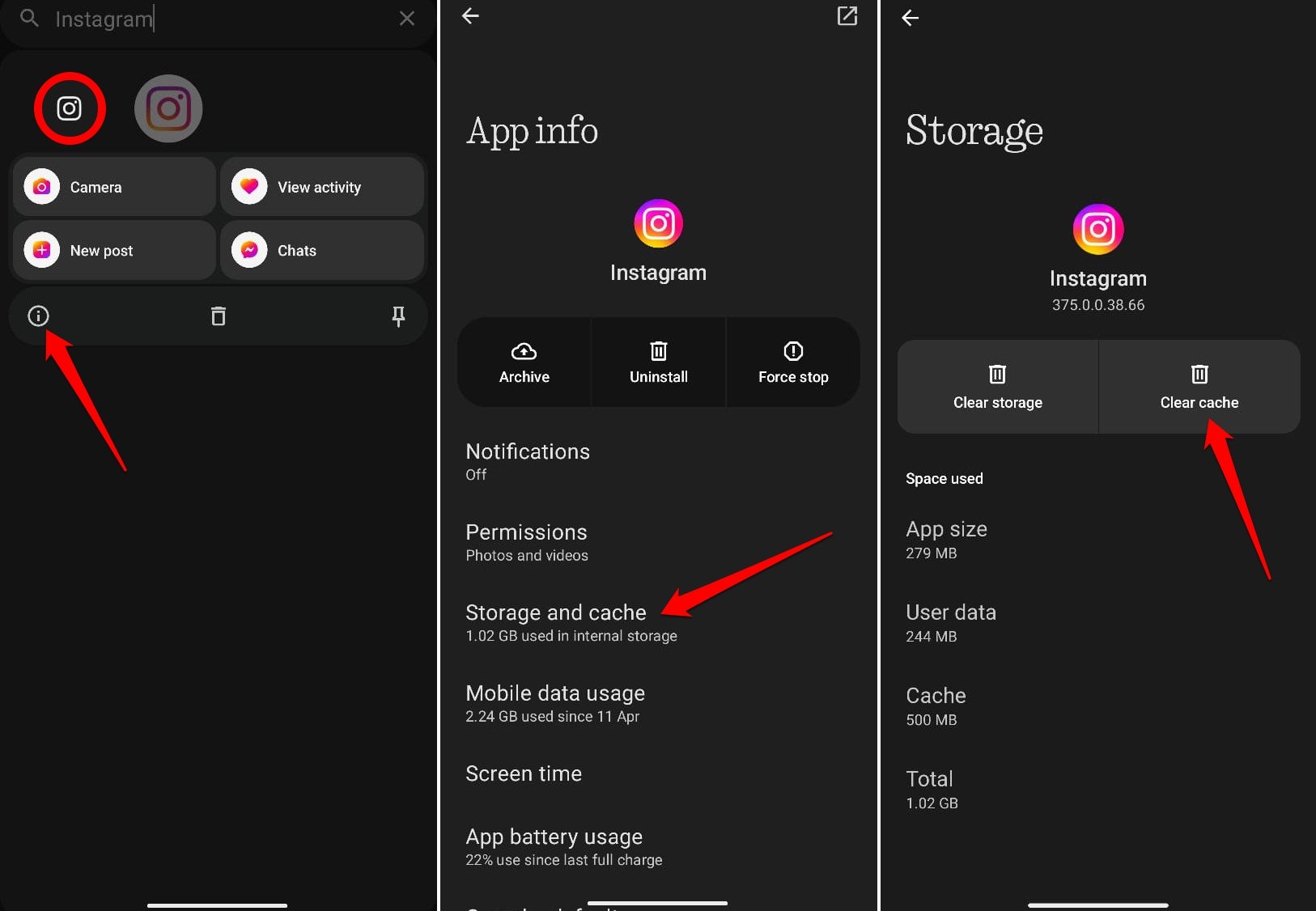 limpiar caché de instagram en android 15